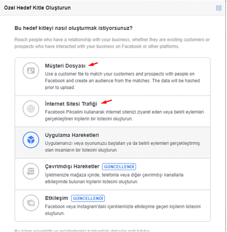 facebook özel hedef kitle oluşturma