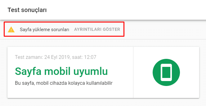 mobil uyumluluk testi sayfa yükleme sorunları