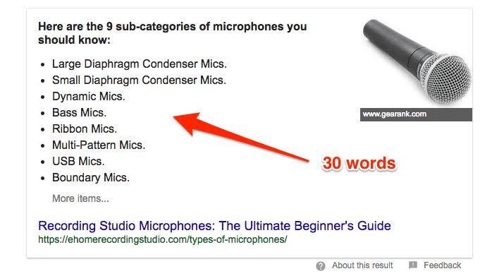 featured snippet kelime uzunluğu