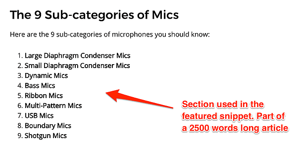 featured snippetta çıkan içerik uzunluğu