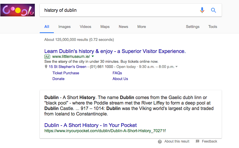 google cevap kutusu üstünde reklam