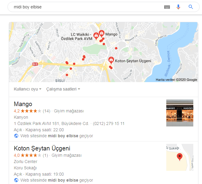 yerel arama sonuçları