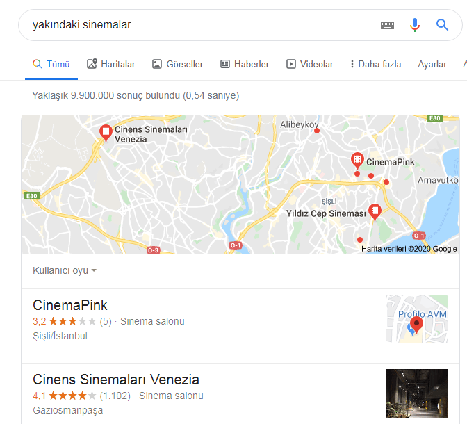 yerel arama sorguları