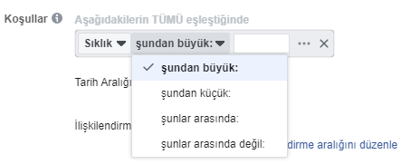 facebook reklam koşulu mantıksal değerler
