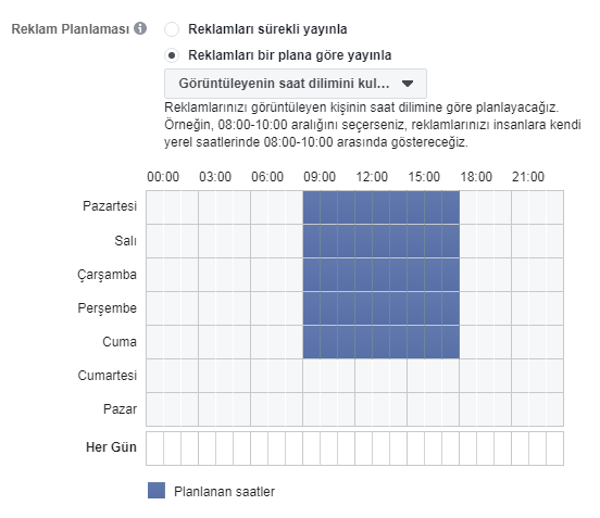 facebook reklam zaman planlaması