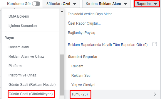 facebook reklam zaman raporu