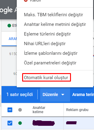 google ads otomatik kural oluşturma