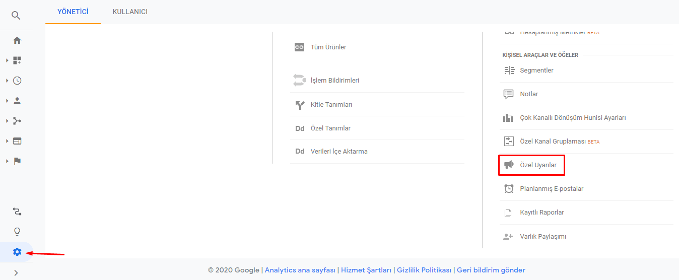 google analytics özel uyarılar