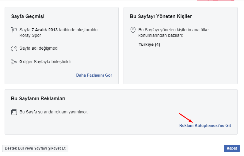 rakip facebook reklam kütüphanesine gidiş