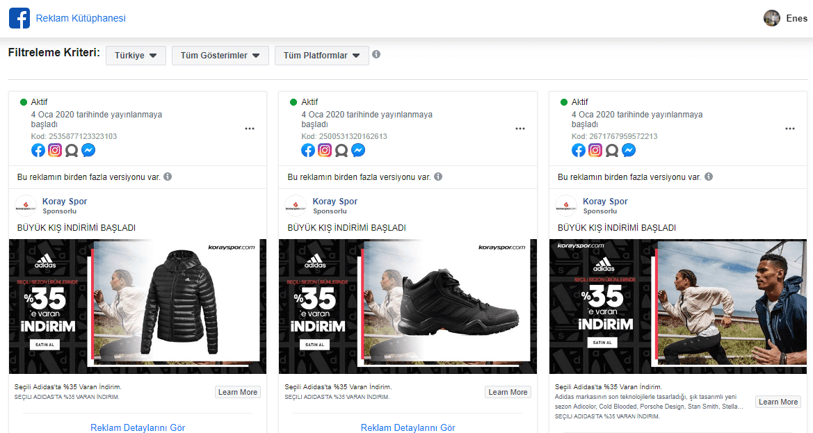 rakip facebook reklamları
