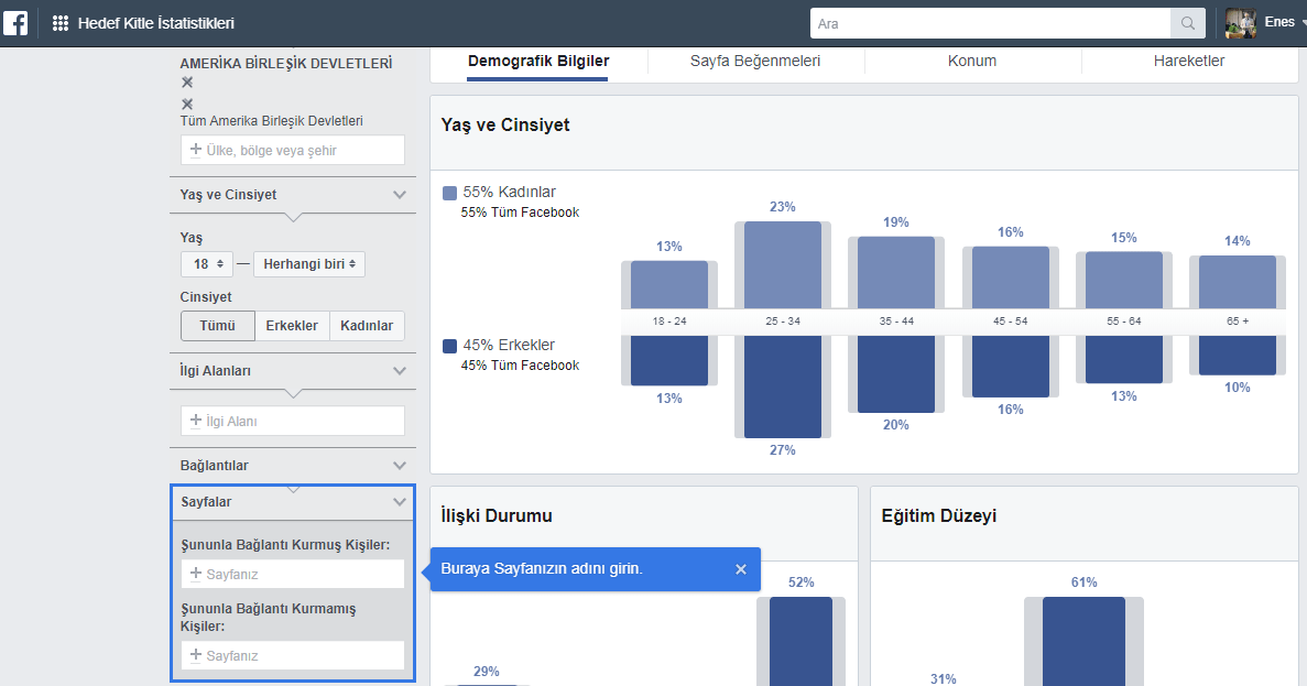 facebook hedef kitle istatistikleri