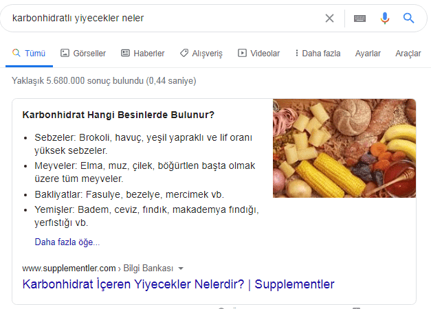 öne çıkan snippetlar için optimizasyon