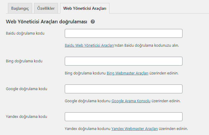 wordpress google doğrulama kodu