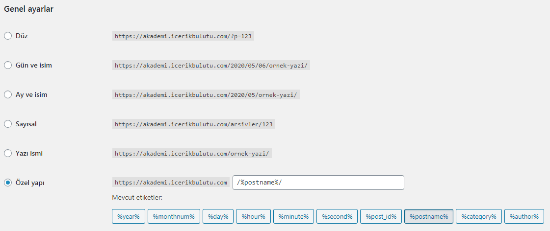 wordpress kalıcı bağlantılar