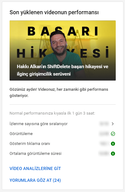 son yüklenen videonun performansı
