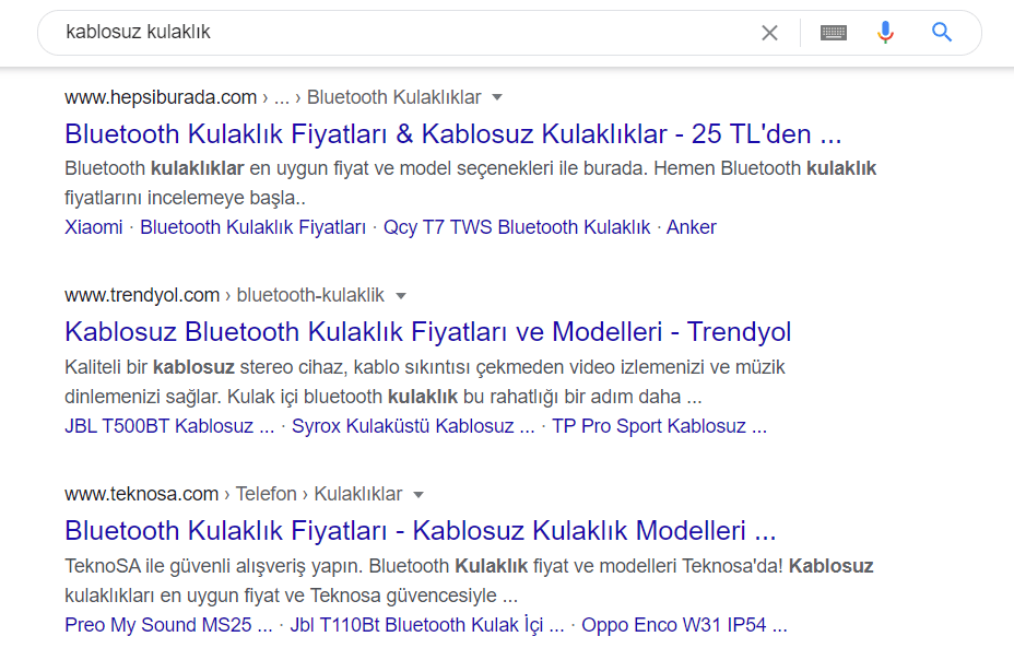 e-ticaret sitesi çıkan arama sonuçları